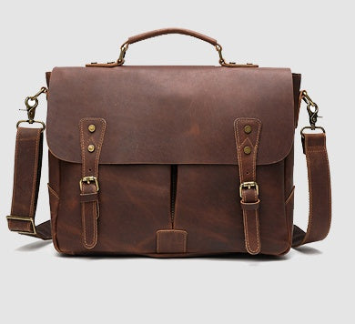 Leather Portable Mens Briefcase Satchel