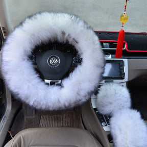 Three-piece wool steering wheel cover