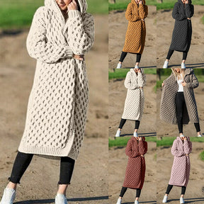 Women Winter Thick Warm Hooded Knitted Cardigan