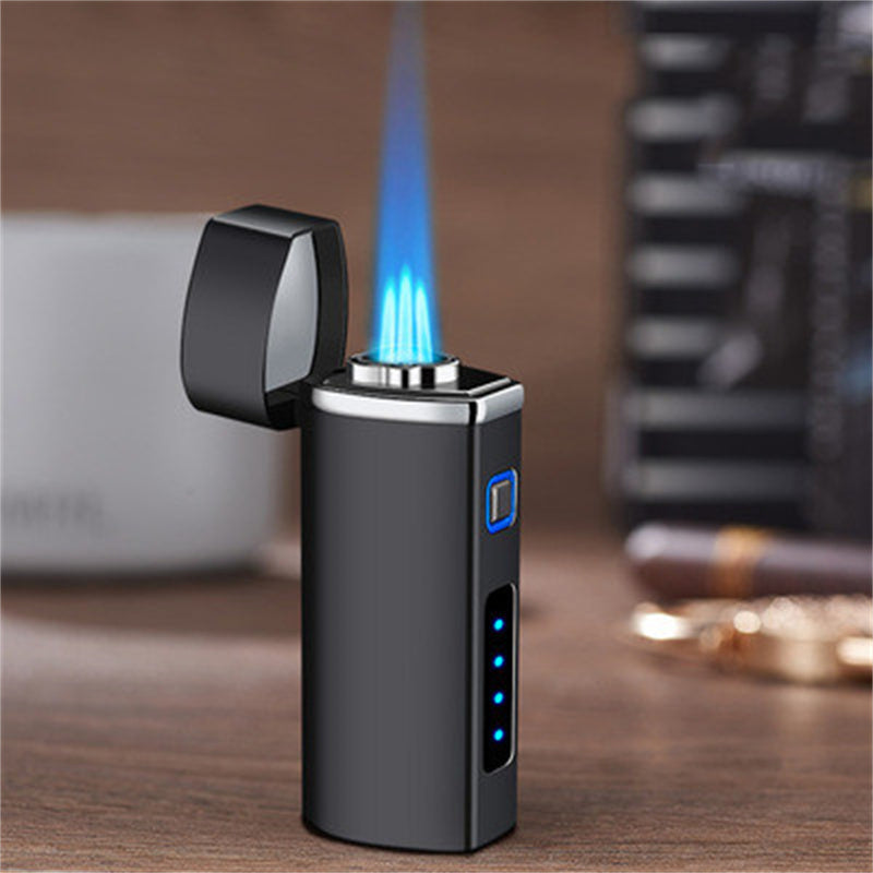 High Firepower Three Straight Spray Blue Flame Cigar Condenser Lighter Creative Air Electricity One Electronic Induction Lighter