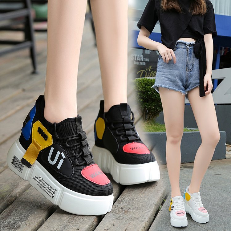 Mesh breathable student sneakers thick soles hidden heel shoes