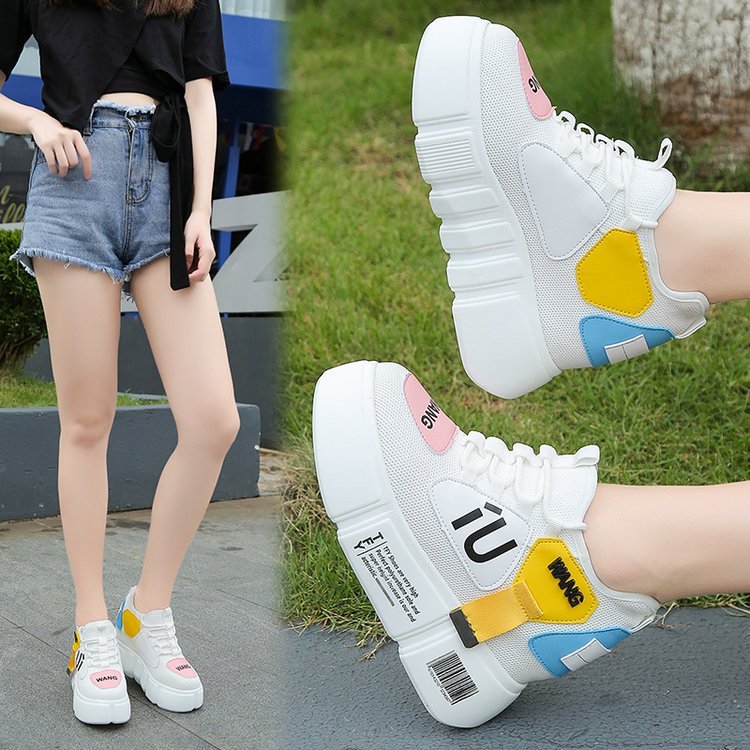 Mesh breathable student sneakers thick soles hidden heel shoes