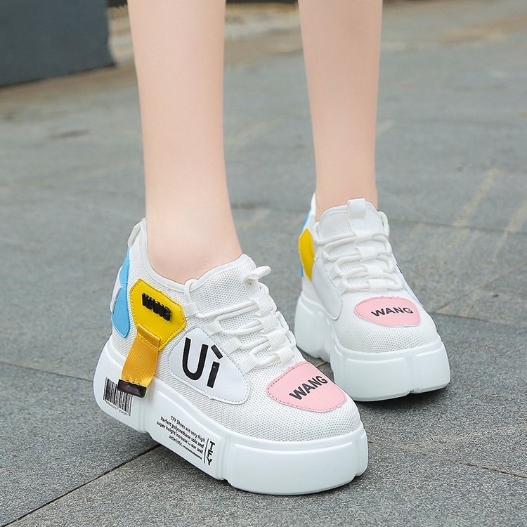 Mesh breathable student sneakers thick soles hidden heel shoes