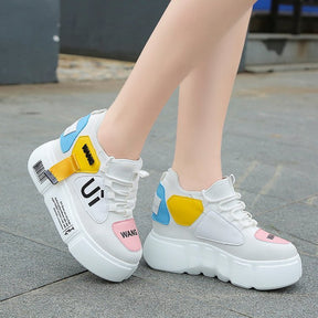 Mesh breathable student sneakers thick soles hidden heel shoes