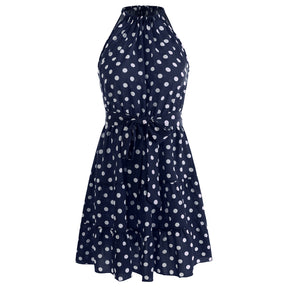 Women's Round Neck Sleeveless Chiffon Polka Dot Dress