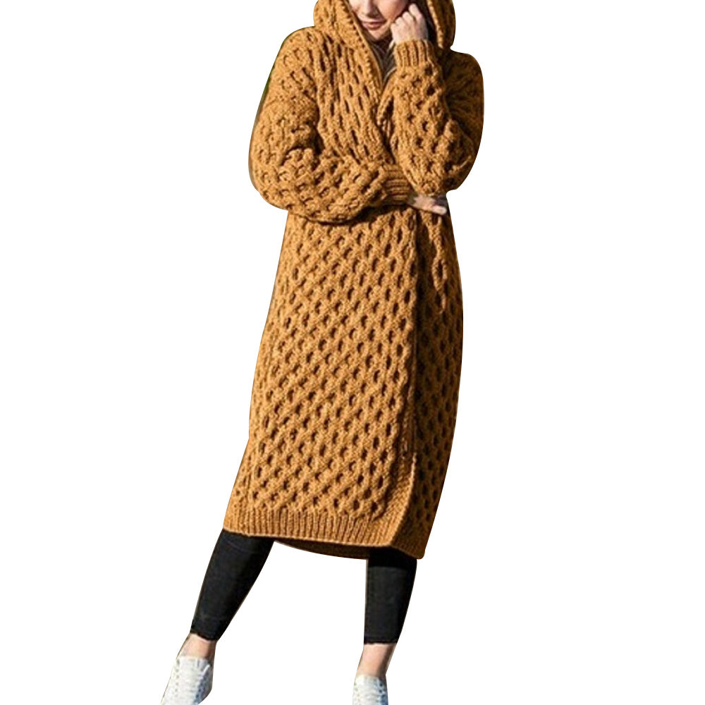 Women Winter Thick Warm Hooded Knitted Cardigan