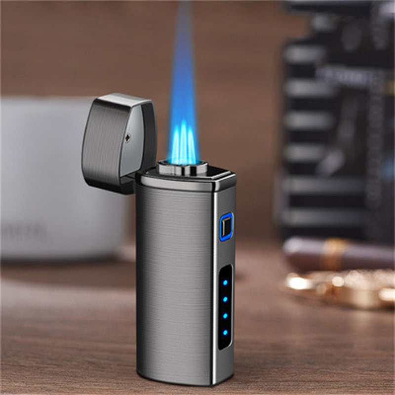 High Firepower Three Straight Spray Blue Flame Cigar Condenser Lighter Creative Air Electricity One Electronic Induction Lighter