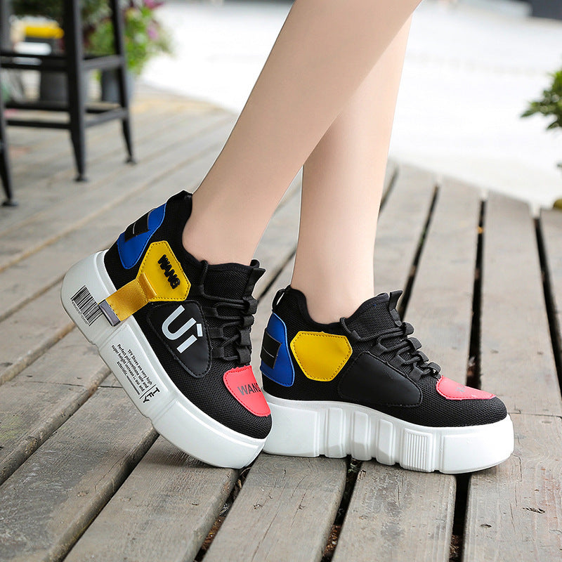 Mesh breathable student sneakers thick soles hidden heel shoes