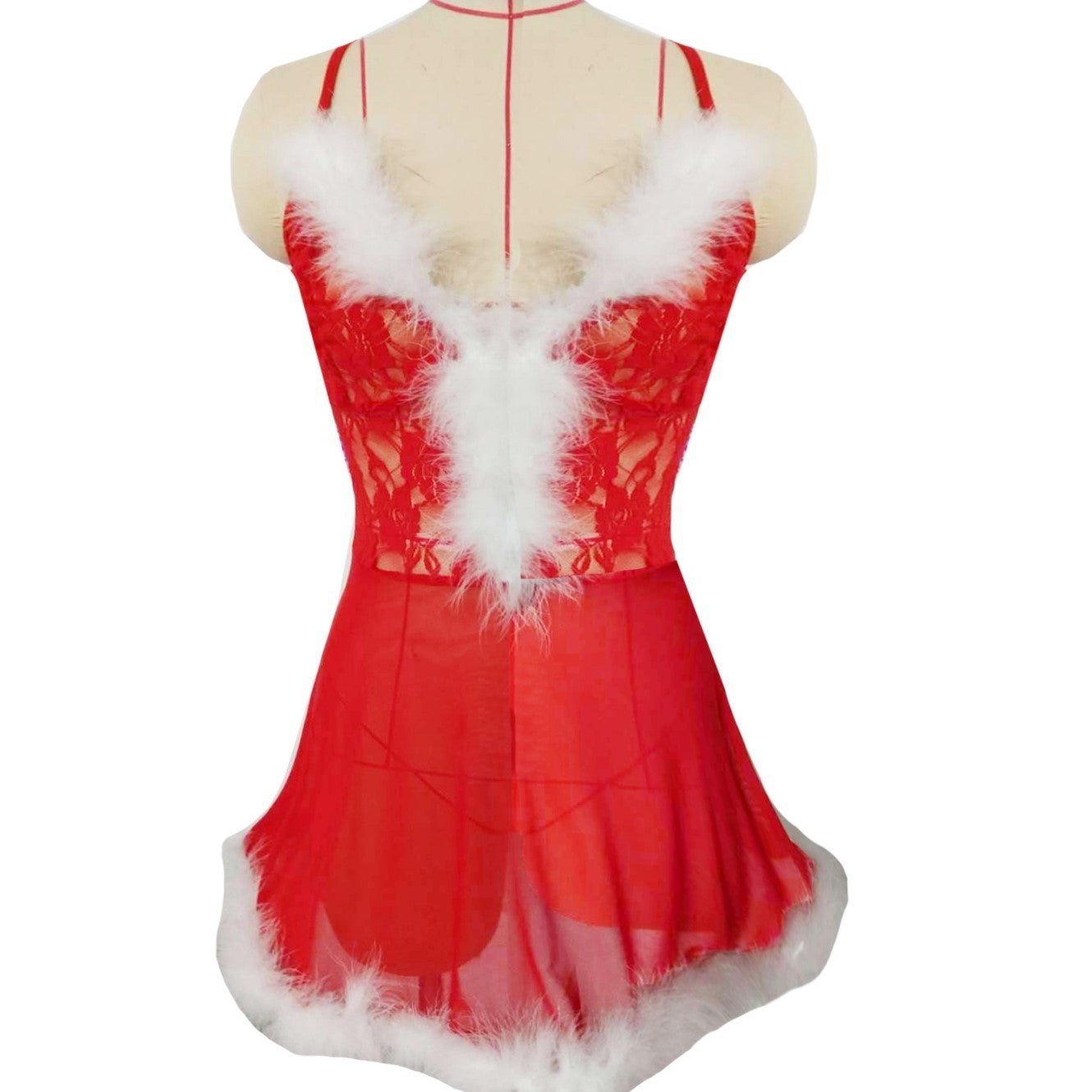 Sexy See-through Christmas Lace Plush Slip Nightdress