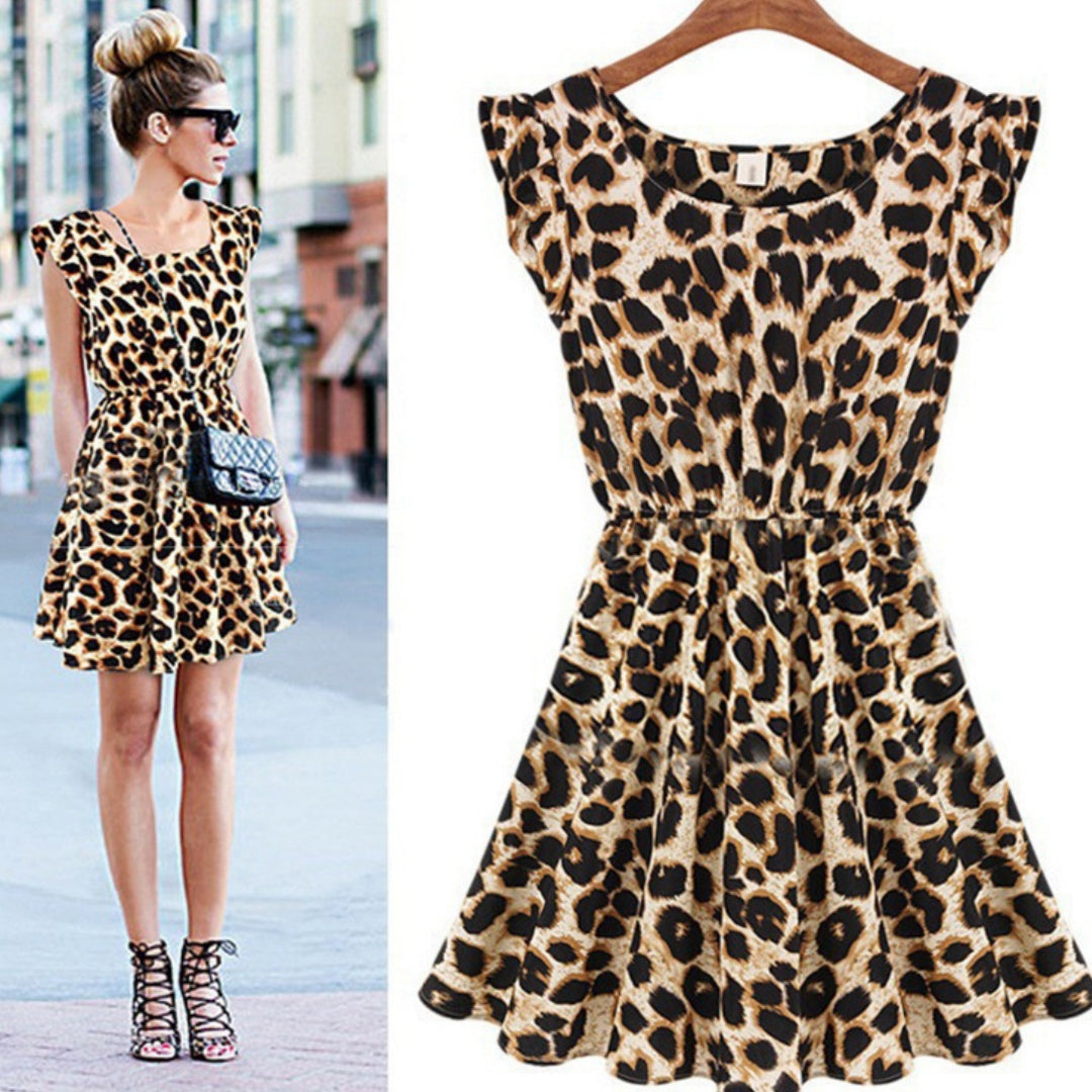 Women's Sleeveless Round Neck Leopard Print Dress