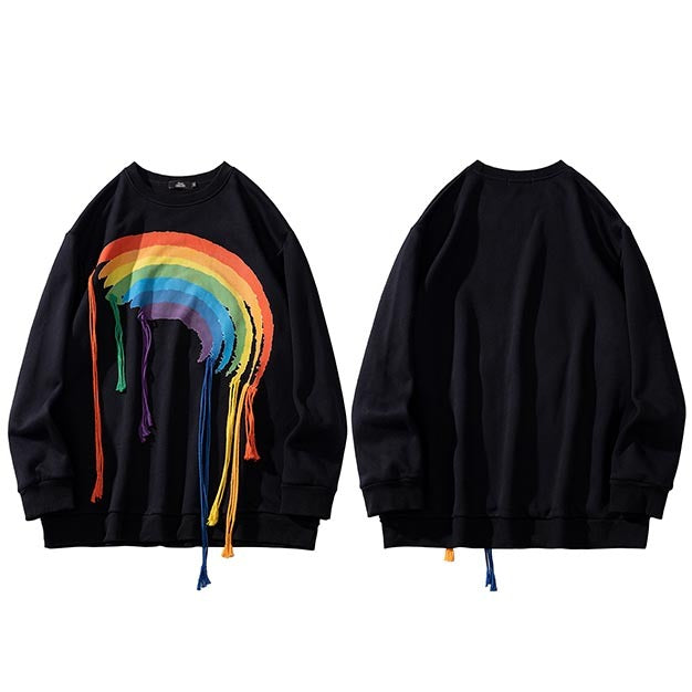 Men's And Women's Rainbow Print Long Sleeve Loose Crewneck Sweatshirt