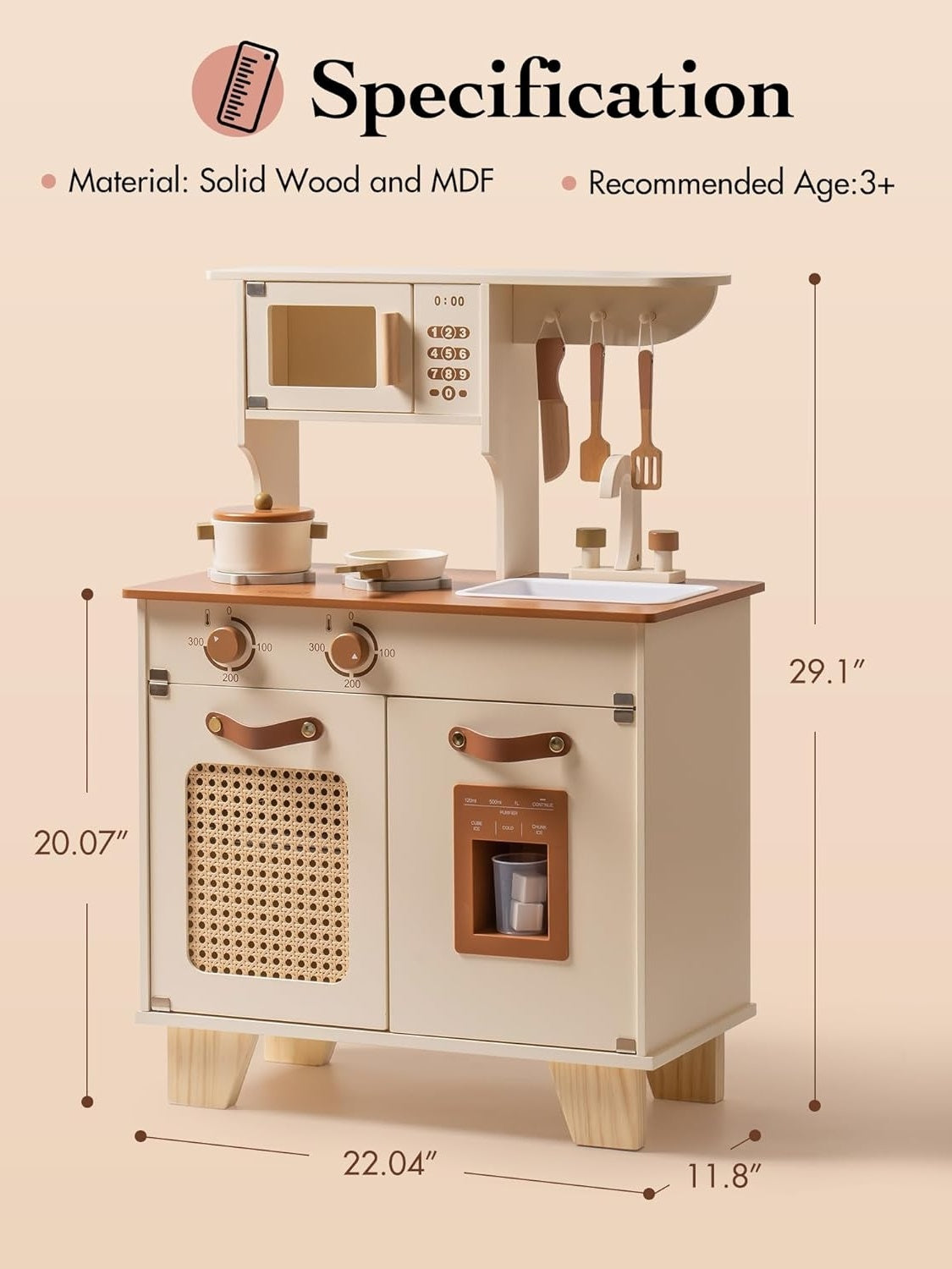 ROBOTIME Wooden Play Kitchen With Pretend Ice Cube Dispenser For  Toddler Age 3