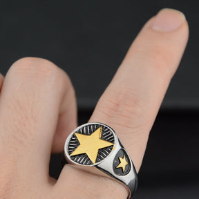 Five-pointed Star Round Brand Personality Titanium Steel Hip Hop Ring