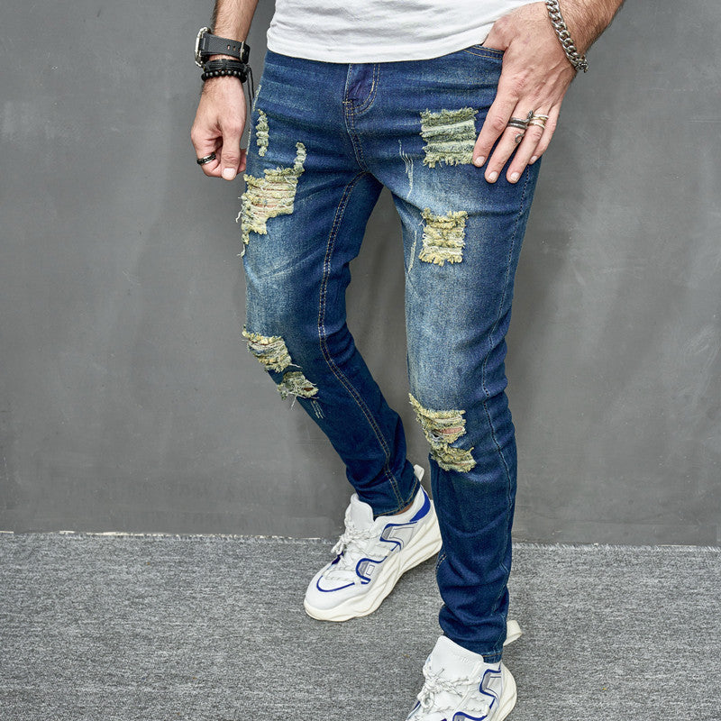 Men's Street Distressed Slim Fit Elastic Jeans