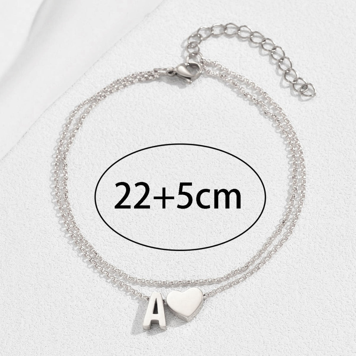 Stainless Steel Heart 26 Letter Anklet Double Layer