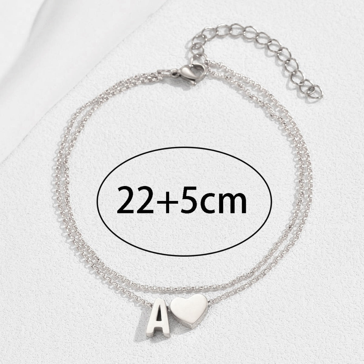 Stainless Steel Heart 26 Letter Anklet Double Layer