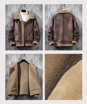 Men's Fashion Single-layer Fleece-lined Padded Jacket Lamb Wool Coat