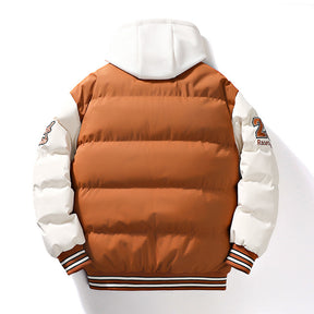 Men's Winter Coat Fake Two-piece Hooded Letter-print Bread Coat