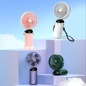 USB Rechargeable Mini Portable Handheld Electric Fan Foldable Neck Hanging Outdoor Fan Adjustable 5 Speed Powerful Air Cooler