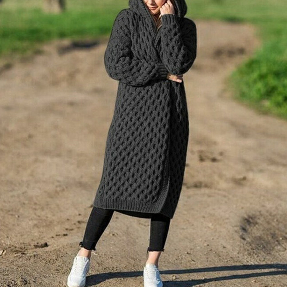 Women Winter Thick Warm Hooded Knitted Cardigan