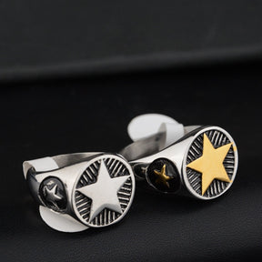 Five-pointed Star Round Brand Personality Titanium Steel Hip Hop Ring