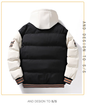 Men's Winter Coat Fake Two-piece Hooded Letter-print Bread Coat