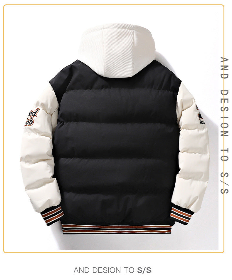 Men's Winter Coat Fake Two-piece Hooded Letter-print Bread Coat