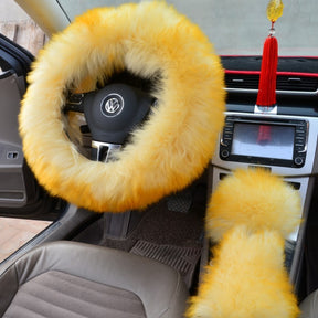 Three-piece wool steering wheel cover