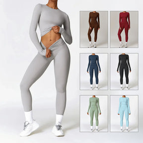 Tight-fitting Brushed Yoga Suit Quick-drying Fitness Clothes  Fitness Long Sleeve Tracksuits Sports Suit Gym Top High Waist Leggings Women Sets Yoga Set