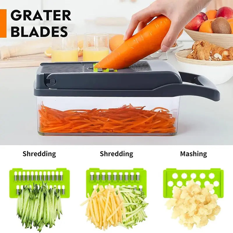 Kitchen Gadgets Vegetable Chopper with Container Set, Multifunctional Manual Vegetable Chopper Set, Portable Fruit & Vegetable Washing Drain Basket Set, Summer Stuff, Kitchen Accessories