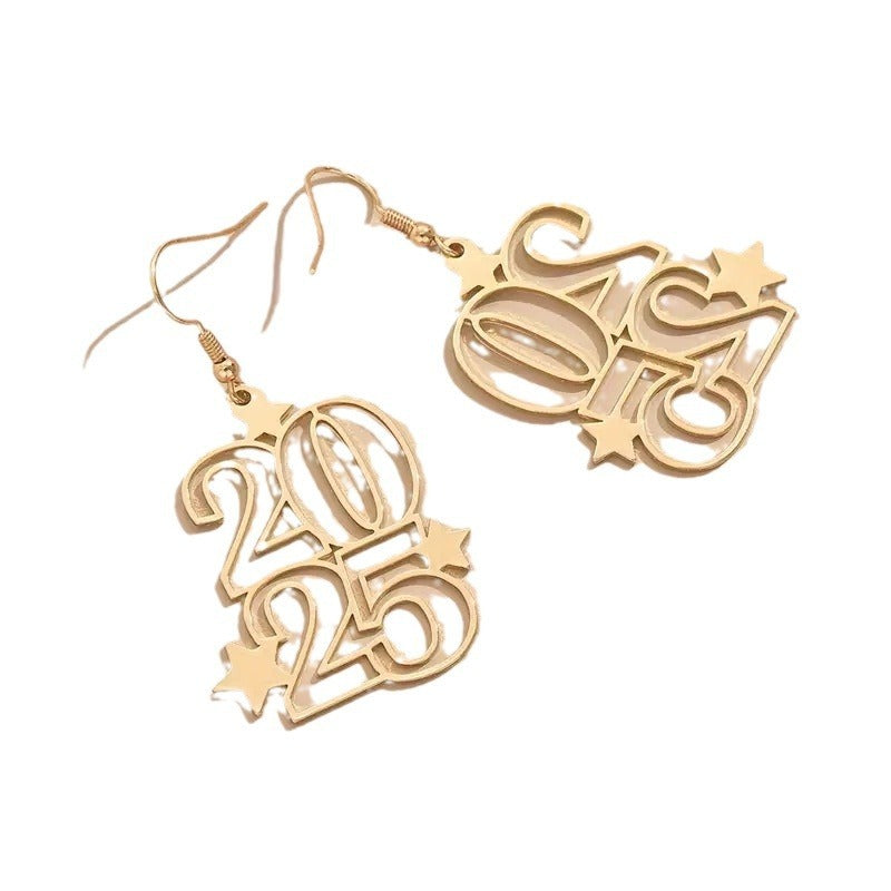 New Creative Gloden Number 2025 Dangle Earrings For Women Fashion Jewelry New Year Earring For Party