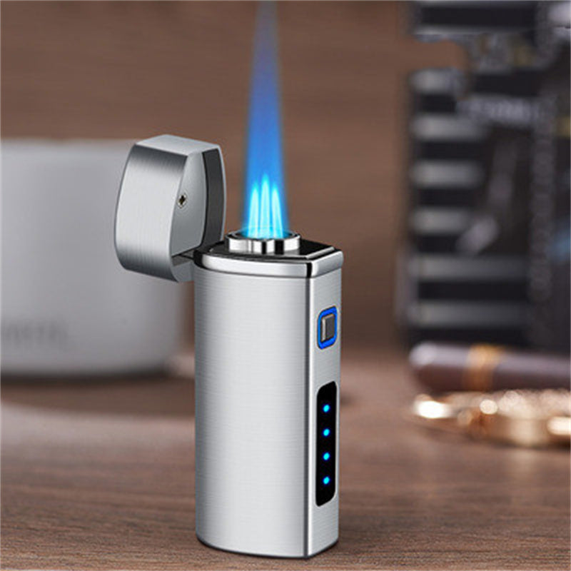 High Firepower Three Straight Spray Blue Flame Cigar Condenser Lighter Creative Air Electricity One Electronic Induction Lighter