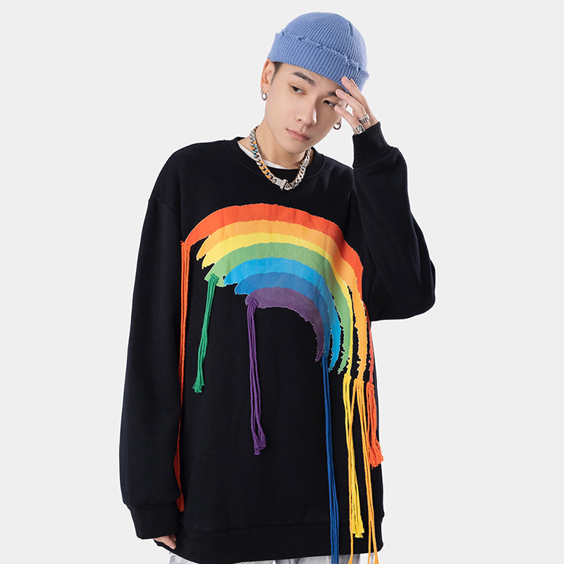 Men's And Women's Rainbow Print Long Sleeve Loose Crewneck Sweatshirt