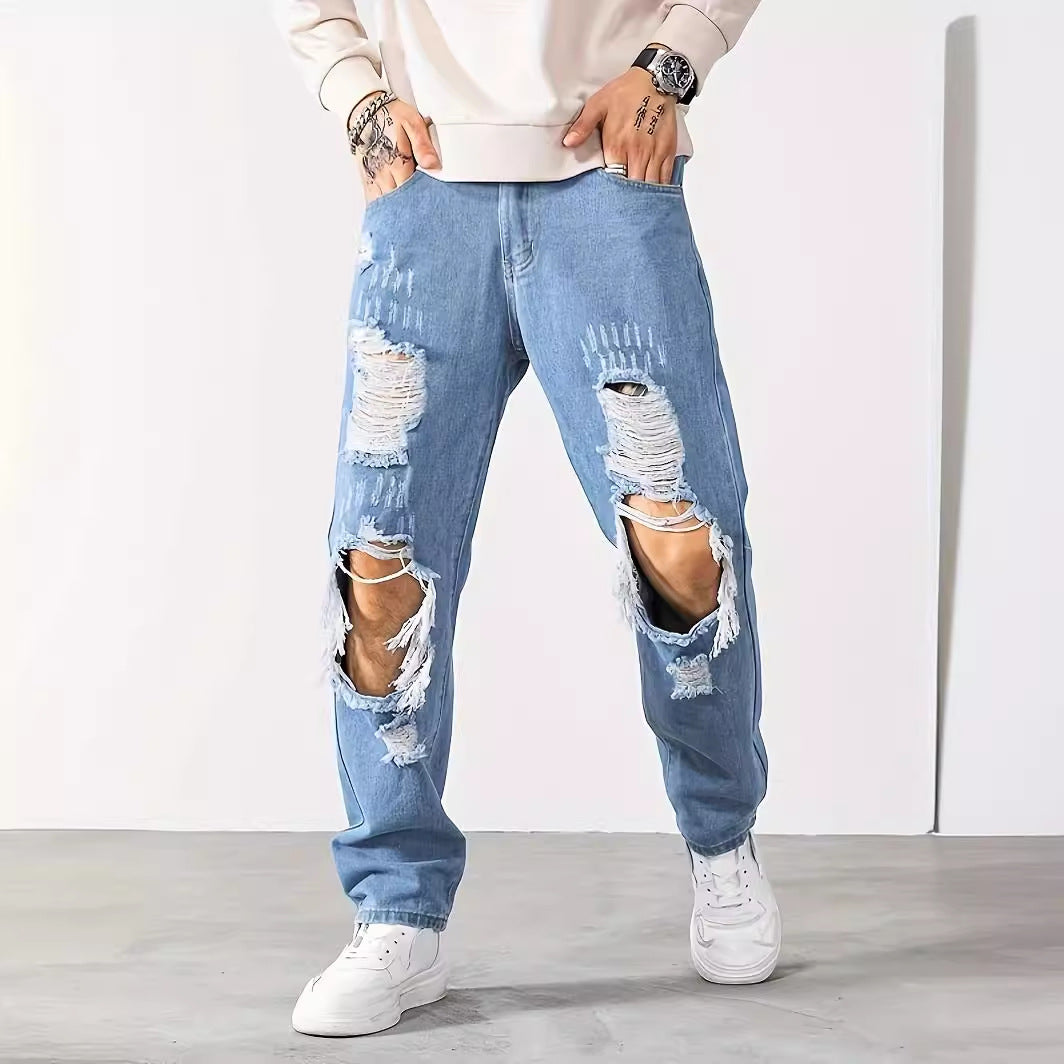 Ripped Men Fashion Brands Korean Style Scrape Cropped Pants