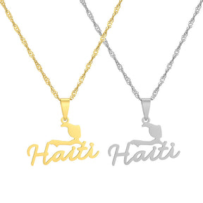 Haitian Map Pendant Necklace Gold Glossy Geometric