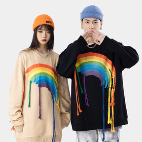 Men's And Women's Rainbow Print Long Sleeve Loose Crewneck Sweatshirt