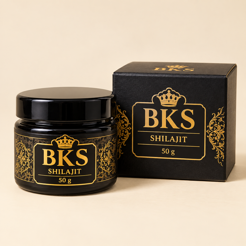 BKS Shilajit 10 × 50 g pack, product jar shown