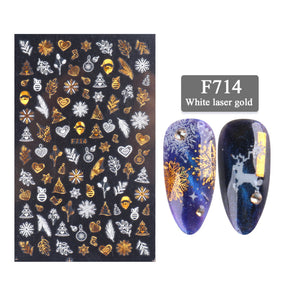 New Nail Stickers 3D Christmas Series Two-color Golden Laser Snowflake Thin Stickers Nail Art Design Nail Art Stickers