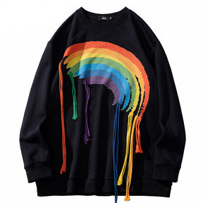 Men's And Women's Rainbow Print Long Sleeve Loose Crewneck Sweatshirt