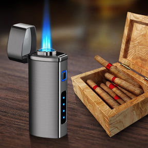 High Firepower Three Straight Spray Blue Flame Cigar Condenser Lighter Creative Air Electricity One Electronic Induction Lighter