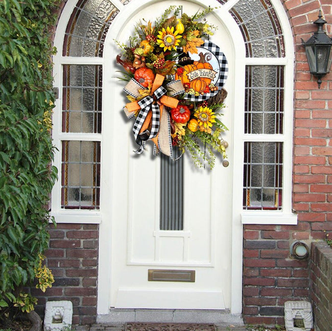 Wooden Sign Decoration Thanksgiving Day Sunflower Autumn Pumpkin Wreath