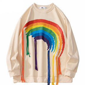 Men's And Women's Rainbow Print Long Sleeve Loose Crewneck Sweatshirt