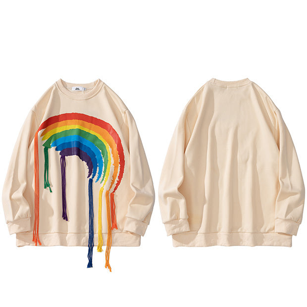 Men's And Women's Rainbow Print Long Sleeve Loose Crewneck Sweatshirt